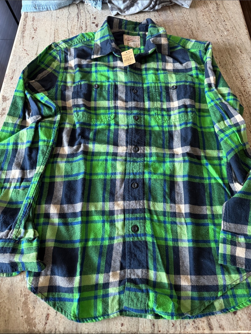 American Eagle Outfitters Green Navy Plaid Button-Down flannel shirt